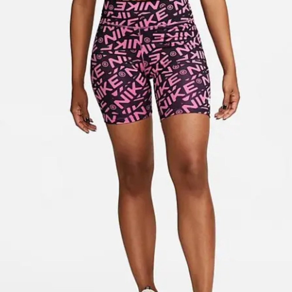 Womens Sz M Nike One Women  7" Cosmic Fuchsia Printed Mid-Rise Biker Shorts